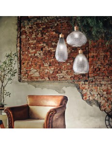 IDEAL LUX: Bergen-1 sp1 sospensione legno e vetro imbuto fume Ø24 in offerta 2