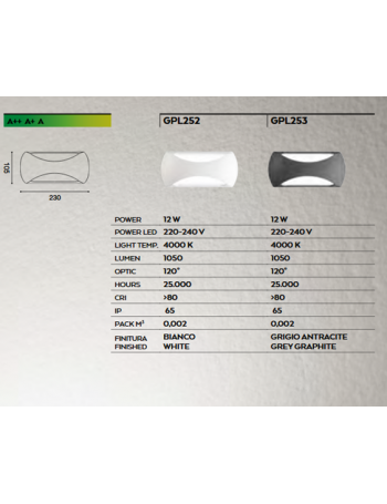 GEA LUCE: Aplique rettangolare biemissione da esterno LED 12w 4000k ip65 bianca o antracite in