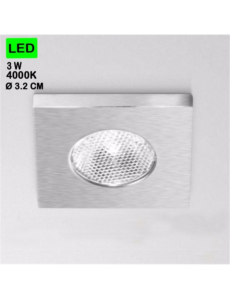 Glam faretto 3w 4000k quadrato da incasso led nichel per soffitto