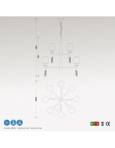 Tiffany chrome lampadario grande 12 paralumi bianchi cromato  2