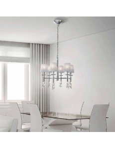 Tiffany chrome lampadario medio 6 paralumi bianchi cromato