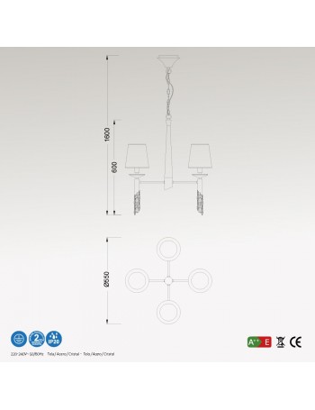 Tiffany lampadario piccolo 4 paralumi bianchi cromato