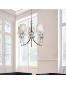 Loewe lampadario stilizzato 5 bracci paralumi bianchi