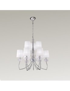 Loewe lampadario stilizzato 9 bracci paralumi bianchi 2