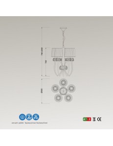 Loewe lampadario 5 affusolati bracci paralumi bianchi 2