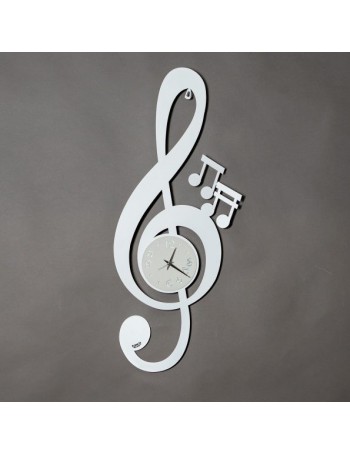 Chiave di sol orologio da parete design chiave musicale metallo bianco