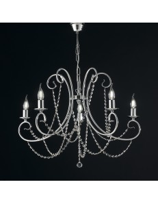 Magda lampadario Ø 68 stilizzato cromato con catene di cristallo 5 luci