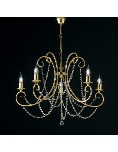 Magda lampadario Ø 68 stilizzato dorato con catene di cristallo 5 luci