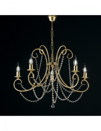 Magda lampadario Ø 68 stilizzato dorato con catene di cristallo 5 luci