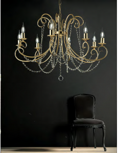 Magda lampadario Ø 74 stilizzato dorato con catene di cristallo 8 luci