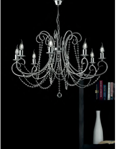 Magda lampadario Ø 74 stilizzato cromato con catene di cristallo 8 luci