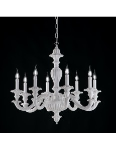 Leonardo lampadario legno bianco 8 bracci Ø80 shabby chic style 2