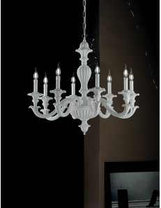 Leonardo lampadario legno bianco 8 bracci Ø80 shabby chic style