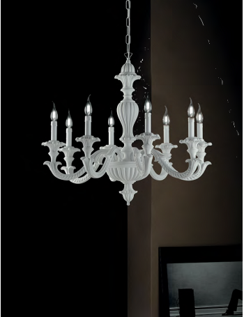 Leonardo lampadario legno bianco 8 bracci Ø80 shabby chic style