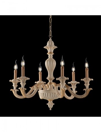 Leonardo lampadario legno avorio oro 6 bracci Ø classico