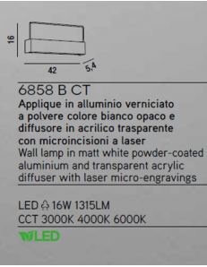 Ghost applique big led 16w design bianca rettangolare CCT 3000 4000 6000K 2