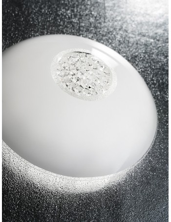 Kaleidos plafoniera LED vetro bianco con cristalli centrali varie dimensioni