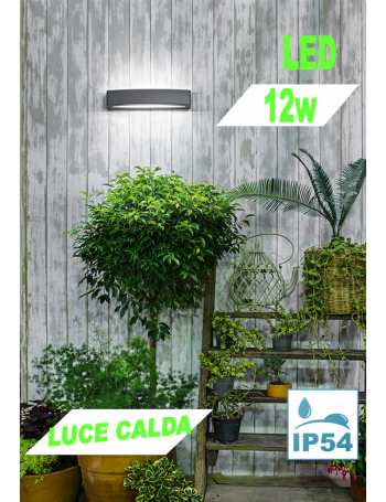 Bow applique LED 12w rettangolare IP54 grafite Perenz luce calda