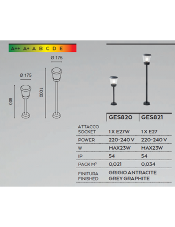 GEA LUCE: Ges820 lampioncino design h60 esterno E27 ip54 antracite gea led in offerta