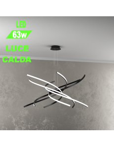 Tornado Led 63w sospensione nera moderna design Ø80 luce calda camera