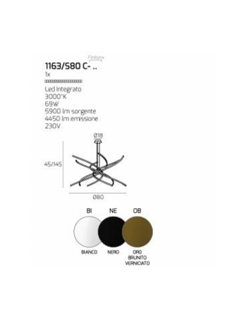 Tornado Led 63w sospensione nera moderna design Ø80 luce calda camera