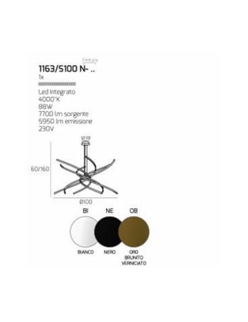 Tornado lampadario Led 88w oro design Ø100 luce naturale soggiorno