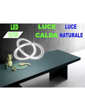 Yara lampadario grande salone led 50w anelli design luce calda o naturale