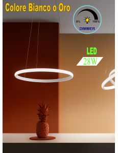 Iole sospensione anello oro o bianco led 28w luce calda dimmerabile