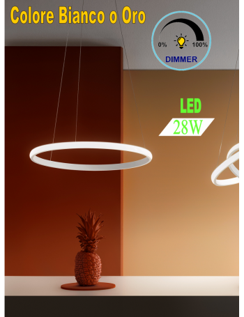 Iole sospensione anello oro o bianco led 28w luce calda dimmerabile