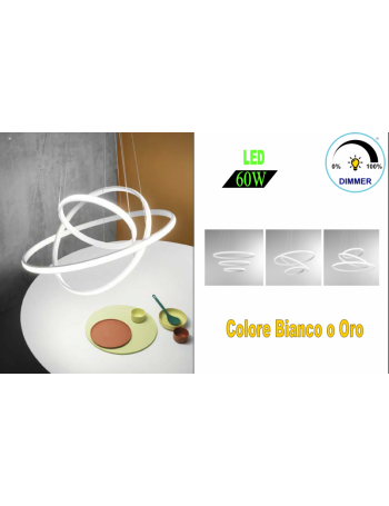 Iole lampadario grande oro o bianco soggiorno led 60w anelli regolabili luce calda dimmerabile