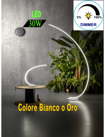 Iole pantana arco minimal oro o bianco led 30w luce calda dimmerabile
