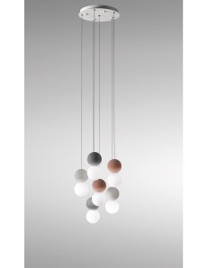 Sfera lampadario camera vetro e cemento grigio e rosso circolare