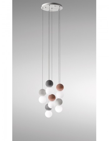 Sfera lampadario camera vetro e cemento grigio e rosso circolare