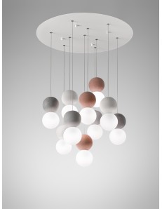 Sfera lampadario soggiorno vetro e cemento grigio e rosso circolare 10 luci 2