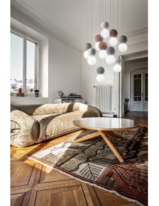 Sfera lampadario soggiorno vetro e cemento grigio e rosso circolare 10 luci