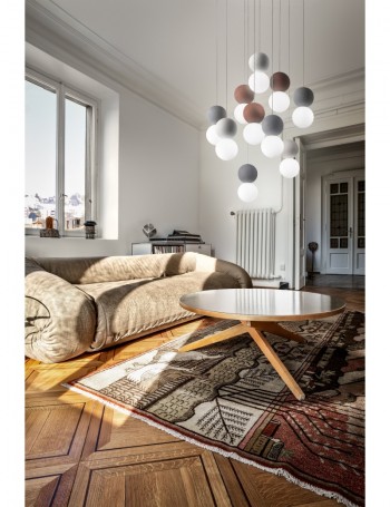 Sfera lampadario soggiorno vetro e cemento grigio e rosso circolare 10 luci