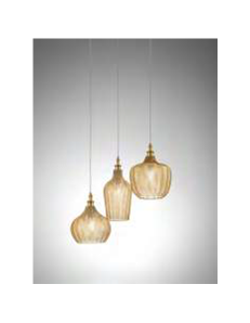Cleofe lampadario ottone camera pendenti vetro ambra 3 diffusori regolabili