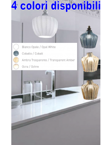 Cleofe lampadario cucina pendente vetro bianco ocra ambra cobalto