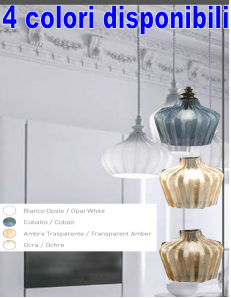 Cleofe lampadario ampolla cucina pendente vetro bianco ocra ambra cobalto