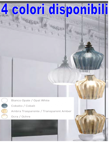 Cleofe lampadario ampolla cucina pendente vetro bianco ocra ambra cobalto