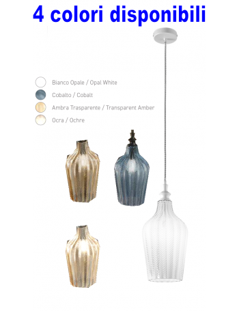 Cleofe lampadario conico penisola cucina vetro bianco ocra ambra cobalto