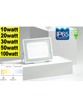 Faro proiettore led IP65 per esterno luce calda o naturale extra slim sottile bianco