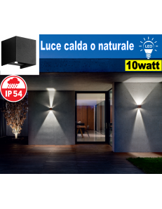 Applique LED biemissione alette regolabili 10w 3000k 4000k ip54 nero GES863c Ges863n