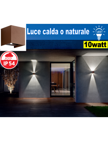 Applique LED biemissione alette regolabili 10w 3000k 4000k ip54 ruggine GES864c Ges864n