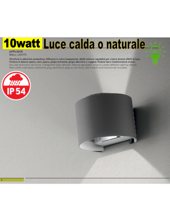 Applique LED biemissione alette regolabili 10w 3000k 4000k ip54 antracite GES871c Ges871n 