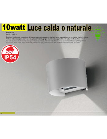 Applique LED biemissione alette regolabili 10w 3000k 4000k ip54 alluminio GES872c Ges872n 