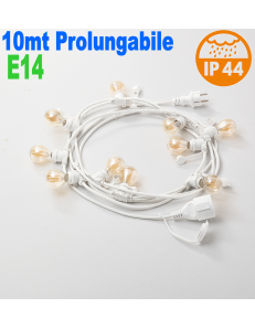 Catena luminosa 10mt bianco E14 ip44 prolungabile giardino outdoor gea luce