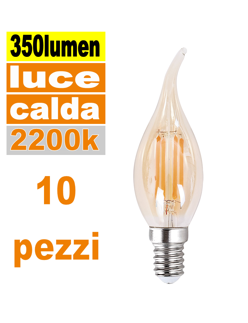 Blister 10pz Lampadina E14 led 4w colpo di vento vetro vintage 2700k