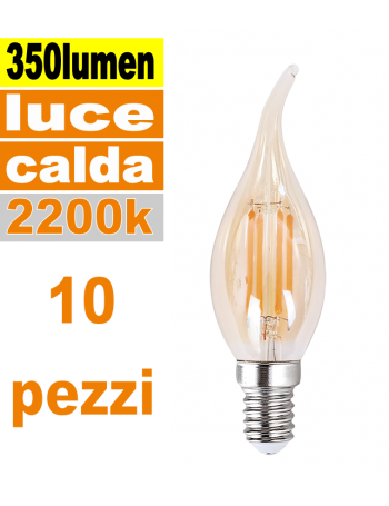 Blister 10pz Lampadina E14 led 4w colpo di vento vetro vintage 2700k