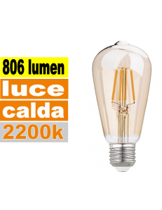 Lampadina E27 led 8 w cono vetro ambra vintage luce calda 2200k